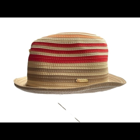 CALVIN Klein natural coral peach stripe summer hat. - Picture 7 of 12